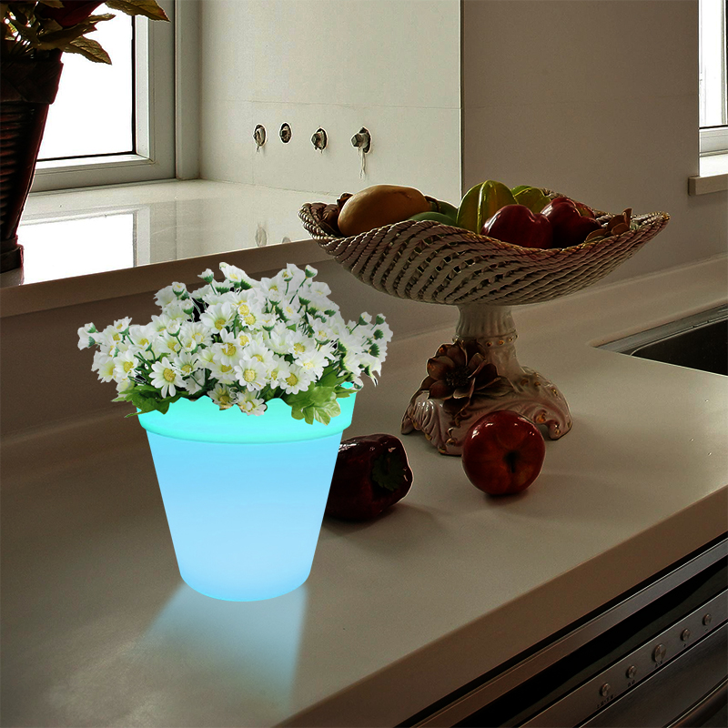 RGB Cambio de color de la planta LED Lámpara de mesa Táctil, lámparas de mesa LED de macetas de plástico de plástico simples modernas con base de madera maciza para sala de estar/bedroom/office
